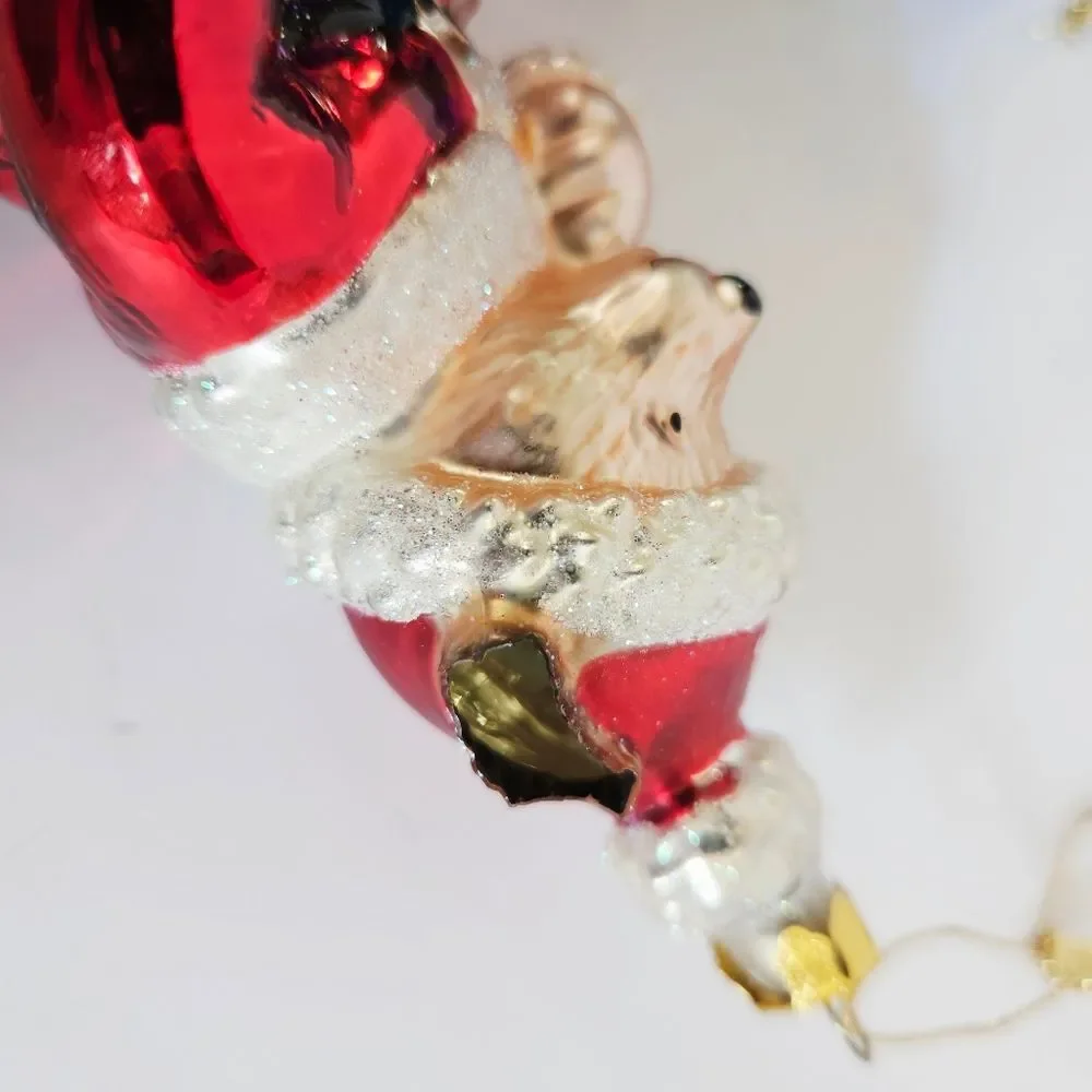 Vintage Brass Key Hand-Painted Glass Christmas Ornaments Bear Wreath Gift Stack